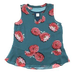 Cabi Teal Floral Sleeveless Peplum Blushing Blouse
